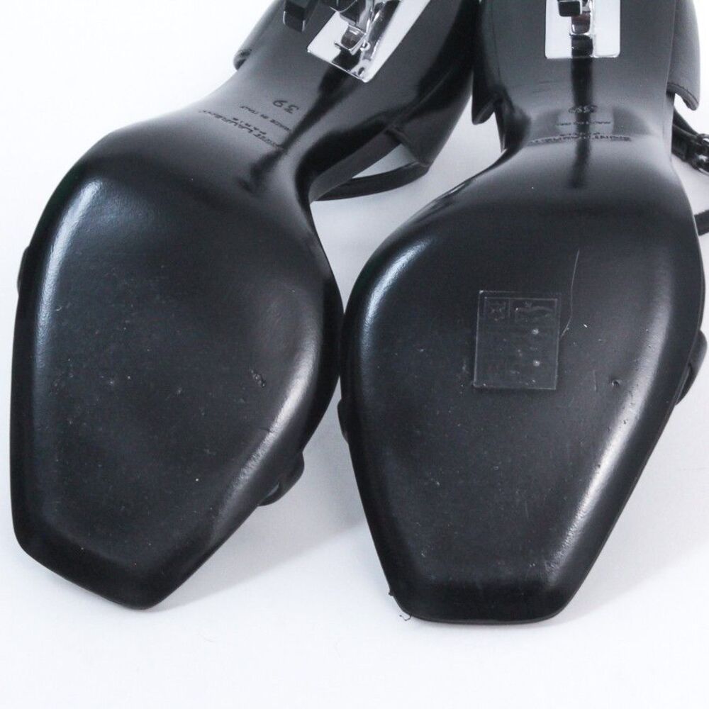 Saint Laurent Opyum Sandals Black Leather Silver YSL Logo Heel Shoes 39 Italy - Picture 12 of 15
